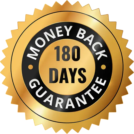 180-day money-back guarantee seal